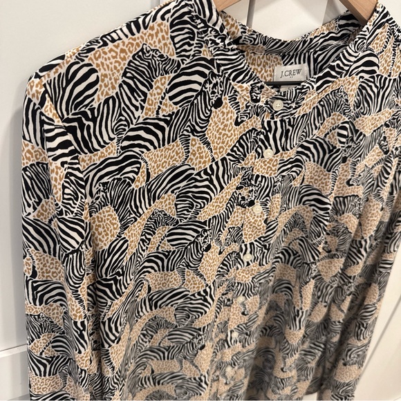 J crew womens button up zebra Animal Print Button-Up Blouse Sz L - Picture 2 of 8